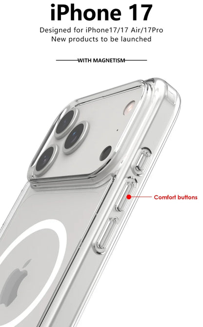 "Sleek & Strong MagSafe Case for iPhone 17 Series – Crystal Clear Acrylic Back, Impact-Proof Edges, Wireless Charging Ready"