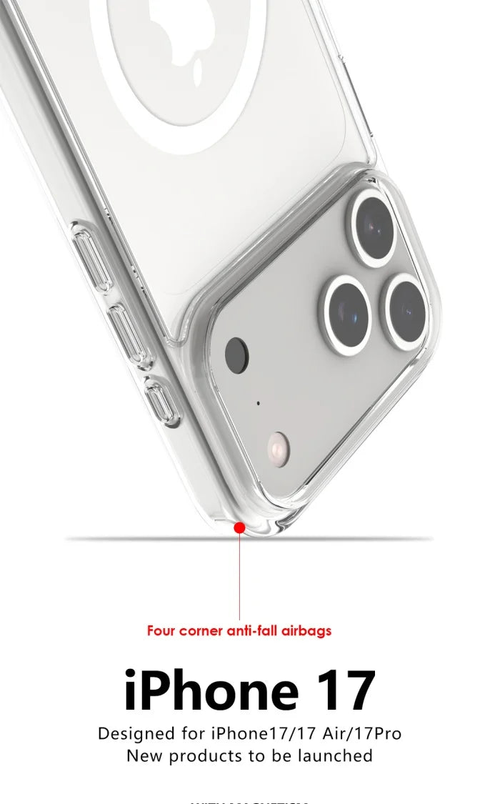 "Sleek & Strong MagSafe Case for iPhone 17 Series – Crystal Clear Acrylic Back, Impact-Proof Edges, Wireless Charging Ready"