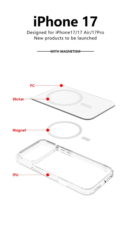 "Sleek & Strong MagSafe Case for iPhone 17 Series – Crystal Clear Acrylic Back, Impact-Proof Edges, Wireless Charging Ready"